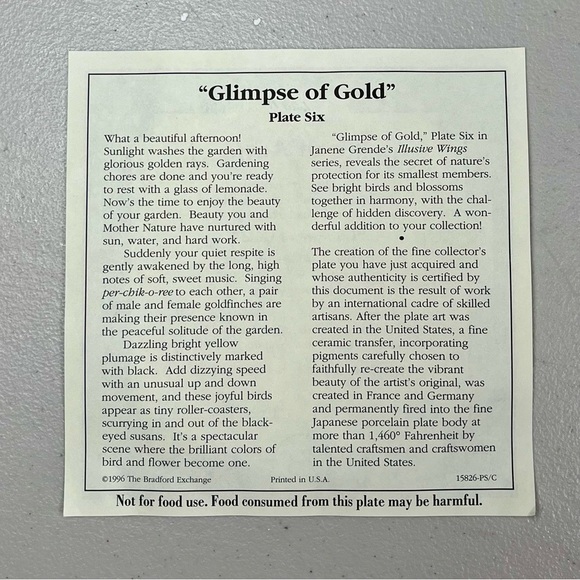 “Glimpse of Gold"
by Janene Grende Sixth in the Illusive Wings decorative plate - Picture 7 of 7